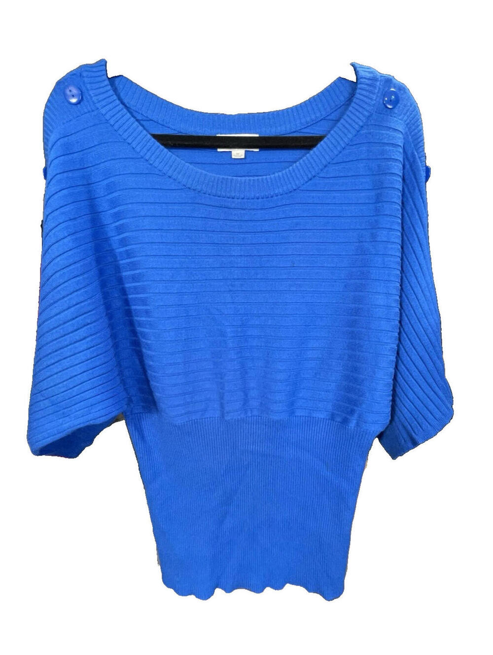 Joseph A. Blue Ribbed Dolman Sleeve Sweater Top Size M Button Shoulder Knit